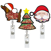 Xinxuhong - Porte-badge rétractable rotatif en acrylique à paillettes liquides, thème Noël (Chien, Père Noël, Sapin de Noël), idéal comme cadeau