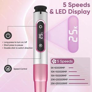 Máy khoan móng không dây chuyên nghiệp, di động, 25000 vòng/phút, tiếng ồn thấp, có màn hình LED, tiện lợi khi mang theo - Product Image 3