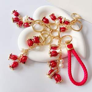 Llavero <span class=keywords><strong>de</strong></span> Metal al por Mayor con Flores <span class=keywords><strong>de</strong></span> <span class=keywords><strong>Granada</strong></span> Rojas, Colgante para Cartera, Bolso, Llavero para Coche, Adorno para Llaves, Regalo - Product Image 5