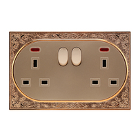 ABUK Panel pola ukiran Harga Murah tombol tekan bulat Gang 10A 250V saklar daya listrik dan soket USB dengan lampu LED