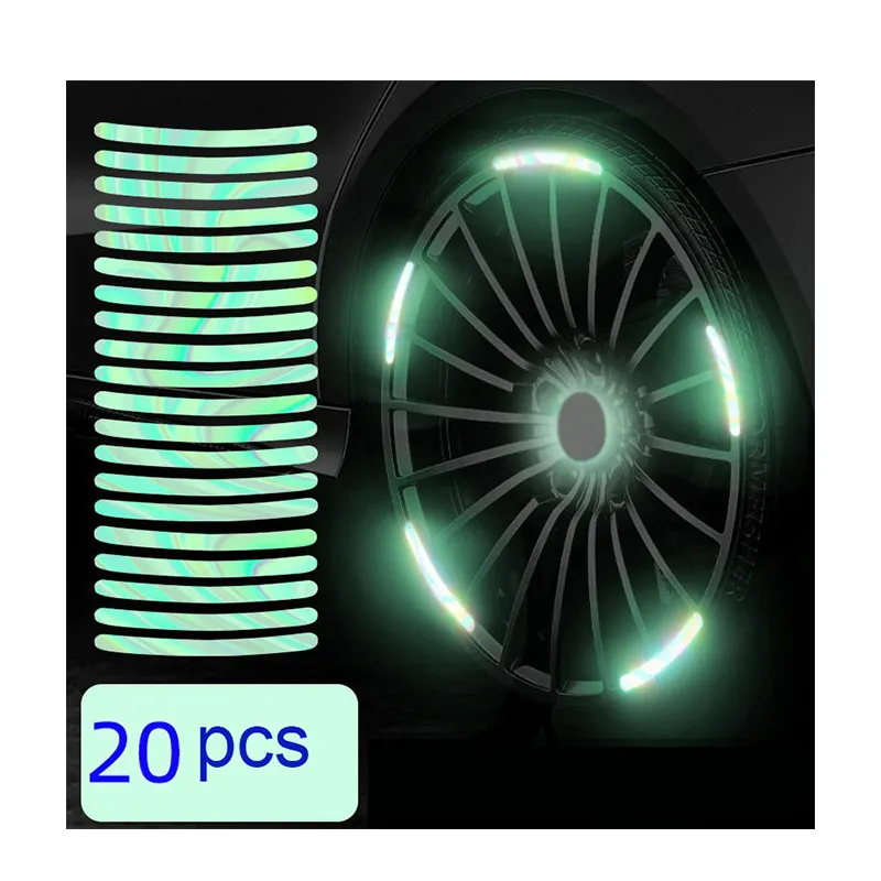 20pcs Auto Hub Reflective Stickers Personalized Creative Electric Car Wheel Motorcycle Tire Rainbow Luminous Decoration Sticker
