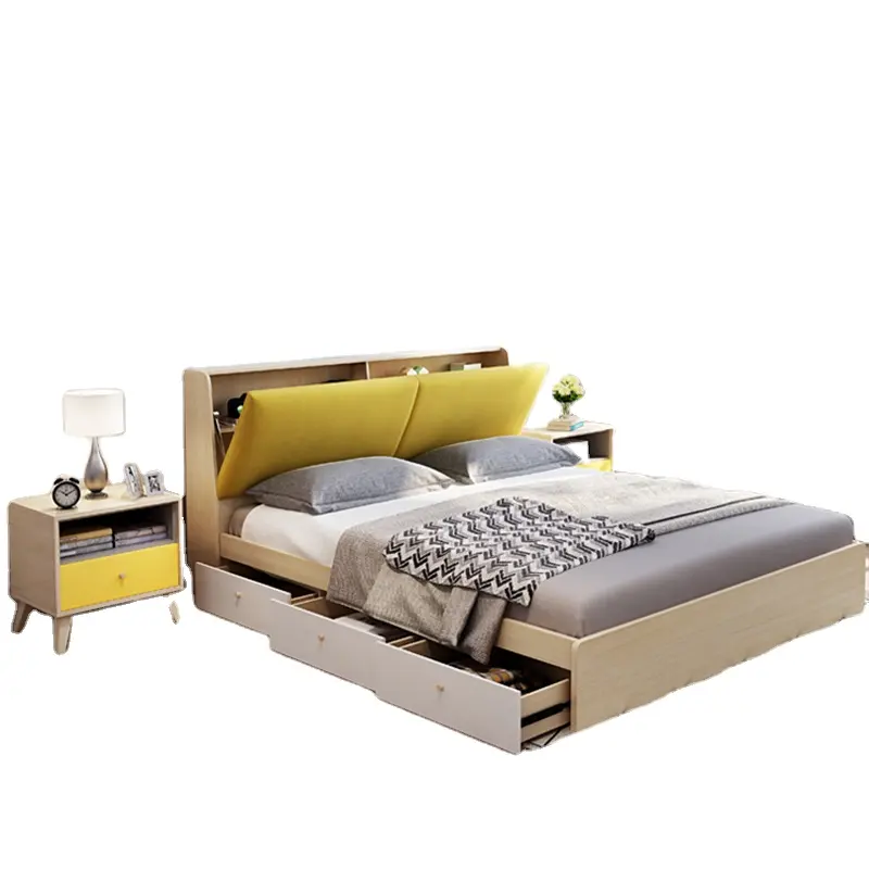 Muebles de dormitorio de estilo moderno, cama de madera multifunción de Mdf, almacenamiento King Size