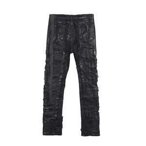 Jean en denim ciré noir pour homme, coupe slim, effet vieilli, patchwork, streetwear avant-gardiste, style punk empilé, pour le <span class=keywords><strong>rock</strong></span> gothique - Product Image 5