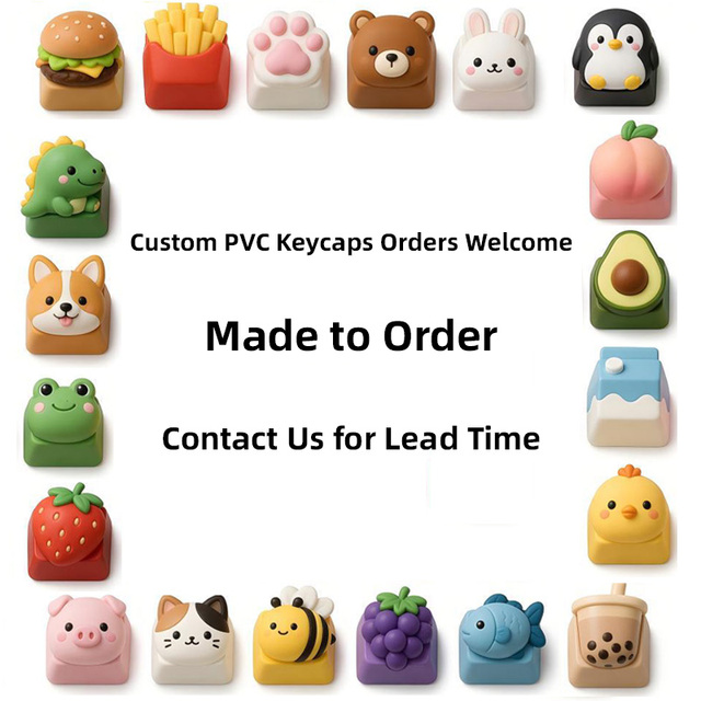 Custom Kawaii PVC Keycaps for Mechanical Keyboard Cute Animal Food Design OEM ODM Wholesale 3D Artisan Keycap for Gift