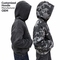 Sweat à capuche coupe boxy zippé camouflage pour l'hiver, qualité DTF, en molleton French Terry épais, coupe courte, noir