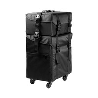 Relavel Valise de Maquillage de Voyage à Roulettes 4 en 1, Chariot de Maquillage en Nylon Grande Taille, Trousse de Cosmétiques pour Maquilleur Professionnel