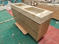 Lavabo double sur pied en marbre de silice naturelle de breccia SH STONE, beige, pour salle de bain moderne d'appartement ou de villa