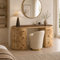 Bureau de direction vintage américain énigmatique en bois de Mappa, avec plateau en marbre et 6 tiroirs, artisanal de luxe, pour espace de travail exécutif
