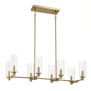 Lámpara colgante de isla de latón satinado de ocho luces con cristal acanalado transparente para iluminación de techo de cocina - Product Image 1