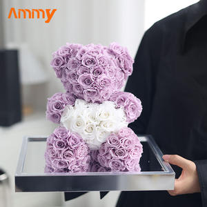 AM-PFE37A Ammy préservé Rose ours en peluche pantoufles petit ours en peluche acrylique amour coffrets cadeaux pour présent Ours rose éternel - Product Image 2