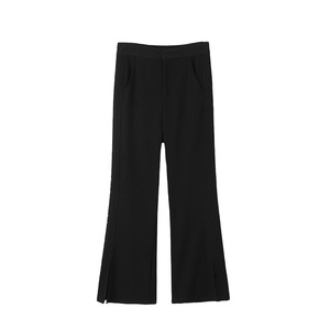 Pantalon large taille haute pour femme Happy Plus, en crêpe noir micro-élastique, anti-plis, grande taille N8960 - Product Image 2