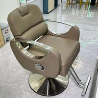 Fauteuil de Barbier Moderne en Métal Électroplaqué, Relevable, en Cuir Simple, pour Coiffure et Coloration, Inversable