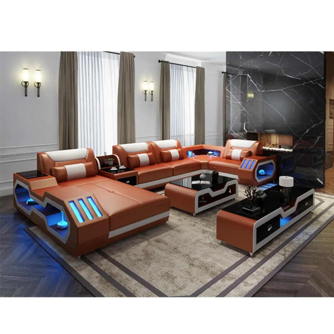 Cbmmart Moderne Hot Verkocht Top Kwaliteit 5 Zetels Functionele Leng Room Furniture Sofa Set Sectionele Lederen Banken