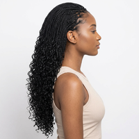 Perruque tressée à la main en dentelle complète de 24 pouces, 500g, noire, 3 brins, effet vague d'eau, tresses carrées superposées, pour toutes les occasions