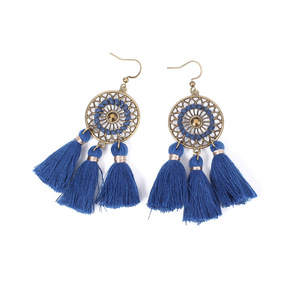 Pendientes de Borla Estilo Bohemio, Aleación Chapada en Bronce Antiguo, Flecos Azules, Conjuntos de Joyería de Moda para Mujer para Fiestas - Product Image 1