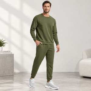 Ensemble de survêtement sportif décontracté pour homme, 2 pièces, manches longues, pour la course à pied, le jogging, ensemble de vêtements de détente, pyjama en bambou pour homme - Product Image 1
