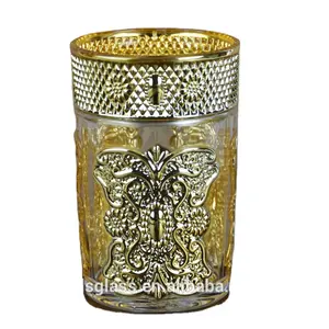 Vasos de té chapados en oro con mariposa de 6oz estilo de Oriente Medio, vasos de agua de vidrio galvanizado chapado en oro