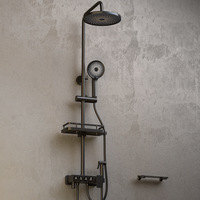 Ensemble de douche Ensemble de robinet de douche de salle de bain Fonctions équipées Pistolet en laiton gris Ensemble de robinet de douche thermostatique de salle de bain