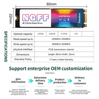 Ymeiton M.2 NGFF 2280 SSD NGFF haute vitesse 120/128/240/256G pour ordinateur de bureau et portable, reconditionné, compatible OEM, coloré