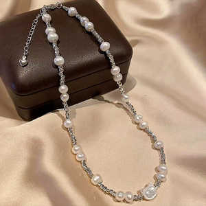 Collar Delicado con Diseño de Fritillaria y Cuentas para Mujer, Marca WENCHI, con Perlas Naturales de Agua Dulce y Cadenas de Diamantes, Estilo Geométrico - Product Image 4