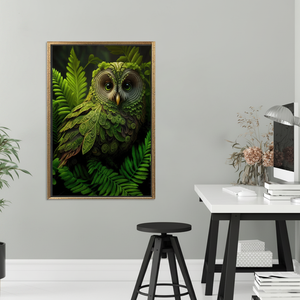 Green Owl Canvas Art: Bohemian Home Decor, <b>Large</b> Printed Wall Hanging,GOLD <b>FRAMED</b> CANVAS - Product Image 3