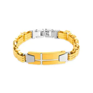 bracelet hommes croix d&#39;or Suppliers-2021 — Bracelet à maillons en acier inoxydable plaqué or 18K, pour hommes, bijou gravé avec croix, nouvelle mode, à la mode