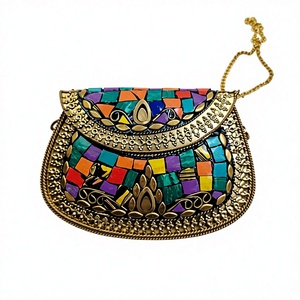 Handmade Multi-Function Fashionable Mosaic Stone Metal Frame Flap <b>Clutch</b> <b>Bag</b> Chain Strap Evening Party <b>Wedding</b> Use Craftstages - Product Image 1