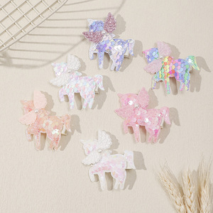 Pinza de Pelo Lateral Hecha a Mano con Lentejuelas de Unicornio Arcoíris Premium para Niñas, Dulce Lazo para el Pelo, Accesorios de Joyería para el Cabello Infantil - Product Image 1