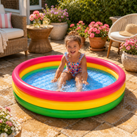 Großhandel Runder 3-Ring PVC Aufblasbarer Spielpool Regenbogen-Gestreifter Aufblasbarer Schwimmpool für Kinder-Wasserspiele