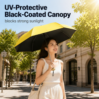 Parapluie pliant ultra-léger LS à cinq plis, protection UV, revêtement noir, format capsule de poche, vente en gros