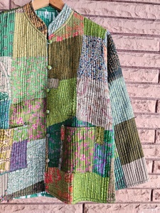 Multi-Colour Flower Printed Handmade Cotton Patchwork Quilted Jacket Indian Block Print, Boho Style for Women Winter Coat - Product Image 5