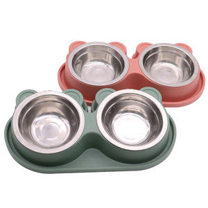 Ensemble de bols pour chien en acier inoxydable de forme arrondie avec imprimé animal imperméable, design mignon, protège la colonne cervicale, utilisation en extérieur et en intérieur - Product Image 6