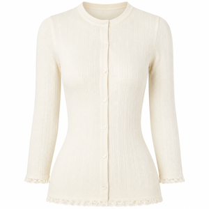 Cardigan <span class=keywords><strong>in</strong></span> Lana Leggero a Maniche Lunghe <span class=keywords><strong>con</strong></span> <span class=keywords><strong>Pizzo</strong></span> e Lavorazione Pointelle, Maglione da Donna per Occasioni Casual - Product Image 3