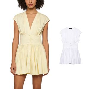 Vestido Mini de Color Sólido, Nuevo Estilo de Primavera, Retro, Cuello en V, Sin Mangas, Casual, para Mujer - Product Image 1