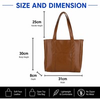 Sac fourre-tout en cuir PU texturé marron cognac, sac à main minimaliste à bandoulière avec poche avant, sac de transport quotidien en cuir végétalien