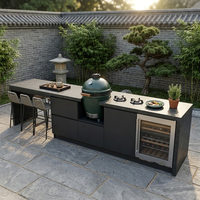 Cuisine extérieure modulaire en acier inoxydable 304 ignifuge avec design gratuit, grill Kamado, porte vitrée, évier, pour cour chinoise