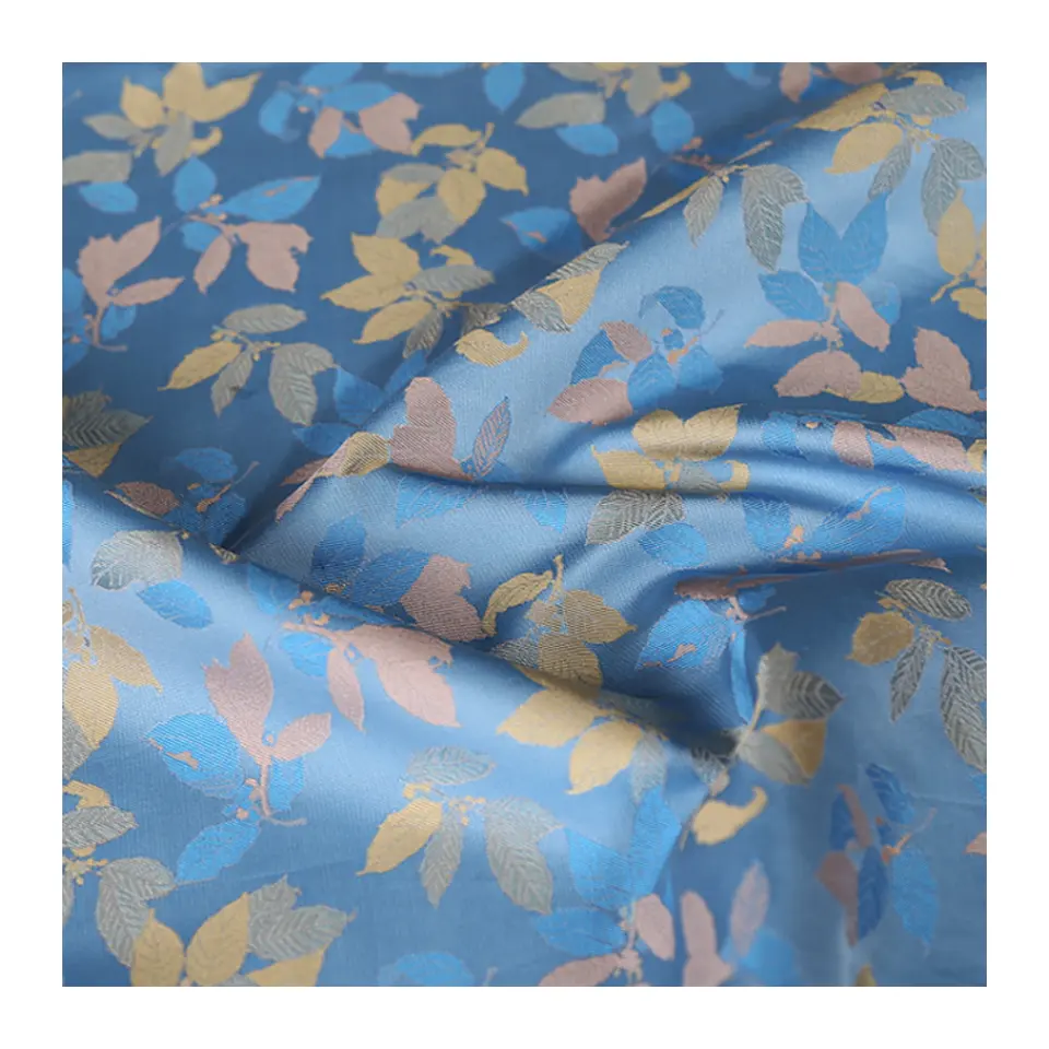 New design wholesale blue leaf silk song brocade for scarf and wallet