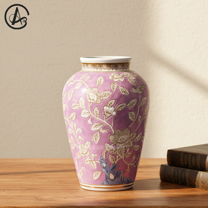 <span class=keywords><strong>Vase</strong></span> à fleurs en céramique et porcelaine de style chinois ARM LVG, motif floral violet de luxe, objet décoratif d'<span class=keywords><strong>art</strong></span> pour la maison - Product Image 1