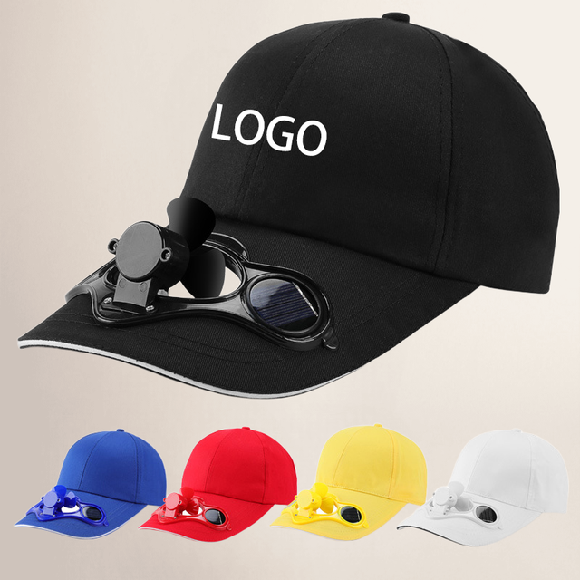 Custom 6 Panel Fan, Hat Plain Blank Summer Outdoor Cool Solar Fan Cap Hat with Solar Fan/