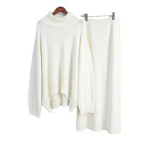 Ensemble jupe et pull col roulé pour femme, style européen et américain, automne, minimaliste, anti-plis, coupe ample, tricoté