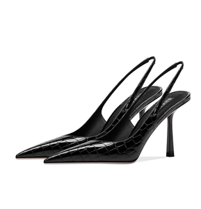 Dames slingback hoge hakken met spitse neus, bovenwerk van echt leer, rubberen zool, 9cm dunne hak - sexy & elegante zomer sandalen - Product Image 5