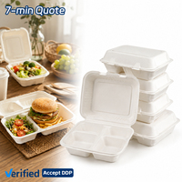 Boîte à lunch pour hamburger SOTON, écologique, biodégradable, compostable, en amidon de maïs et bagasse, 3 compartiments, type clamshell