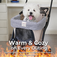 Ensemble de 3 coussins lavables pour poussette pour animaux de compagnie en polyester + coton, avec contour magnétique et appui-tête pour chiens et chats