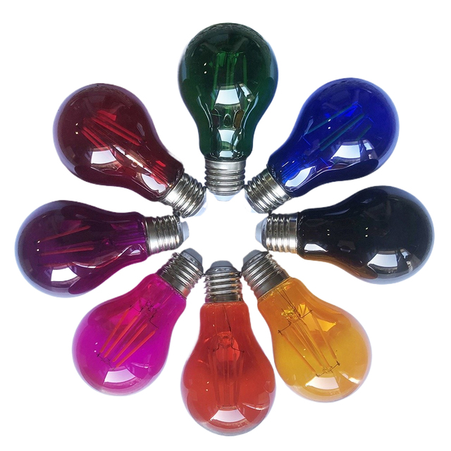 A60 A19 E26 E27 110V 220V 2W 4W 6W 8W LED Filament Bulb Transparent Color Decorative Red Blud Yellow Green Light Bulb