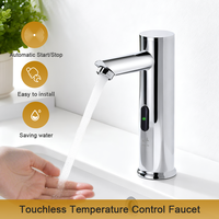 Grifo de lavabo automático sin contacto con sensor inteligente de latón de un solo orificio para montaje en encimera, grifo de agua para lavabo de baño