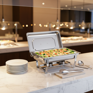 Chauffe-Plat Professionnel en Acier Inoxydable 11L à Alcool pour Hôtels et Restaurants, Plat de Présentation Chafing Dish pour Buffets et Événements, Argent – Vente Directe Usine - Product Image 1
