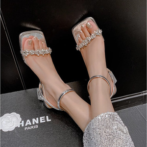 Women's Summer Crystal Square Toe Fairy <b>Style</b> Heeled French Pumps With Rhinestones - Product Image 5