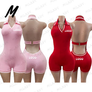 Produsen pakaian kustom logo Polo rompi Set dan rok pakaian wanita katun pakaian santai 2 potong Set Jumpsuit wanita - Product Image 4