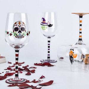 Ensemble de verres à vin festifs peints à <span class=keywords><strong>la</strong></span> main pour Halloween, gobelets tête de mort du Jour des Morts, verres à pied rayés personnalisés, cadeau - Product Image 6