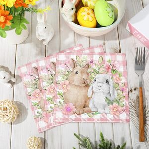 Serviettes <span class=keywords><strong>en</strong></span> <span class=keywords><strong>papier</strong></span> de Pâques Lapin Fleur Serviettes à déjeuner Serviettes à dîner pour les fournitures de fête de vacances de printemps - Product Image 5